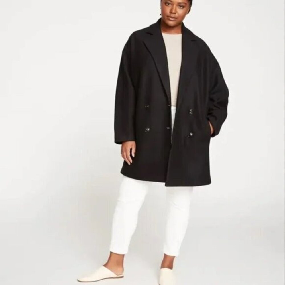 Universal Standard Blair Double Breasted Wool Peacoat in Black Size 12 (XS)